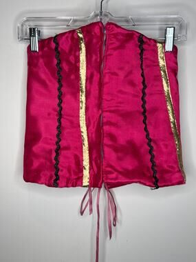 Handmade Vintage Satin Corset Top by Marilyn Cashin Pink Gold Lace-Up
 small